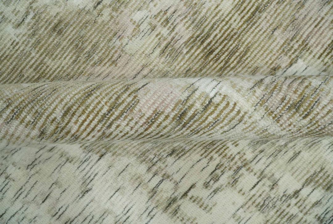 Modern Abstract Ivory, Green and Charcoal 5x8 Hand loom Wool and Viscose Area Rug - The Rug Decor