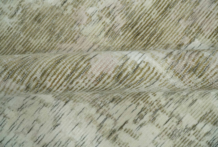 Modern Abstract Ivory, Green and Charcoal 5x8 Hand loom Wool and Viscose Area Rug - The Rug Decor