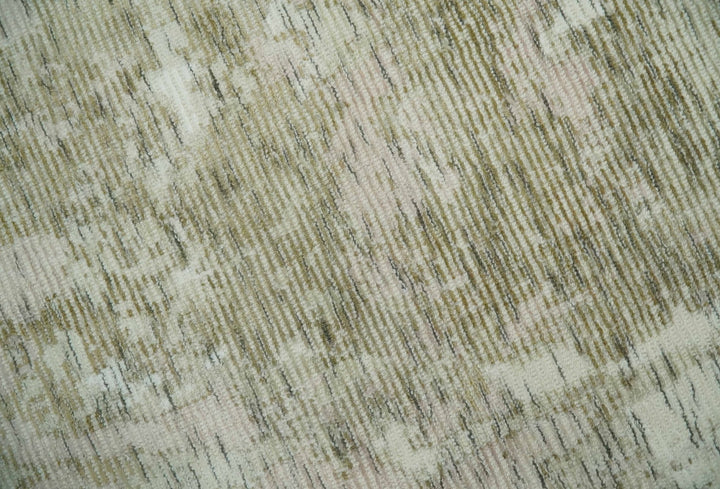 Modern Abstract Ivory, Green and Charcoal 5x8 Hand loom Wool and Viscose Area Rug - The Rug Decor