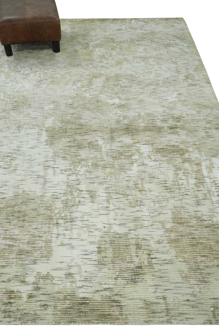 Modern Abstract Ivory, Green and Charcoal 5x8 Hand loom Wool and Viscose Area Rug - The Rug Decor