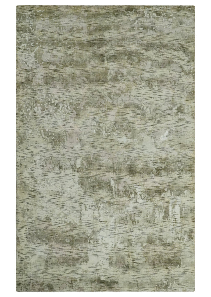 Modern Abstract Ivory, Green and Charcoal 5x8 Hand loom Wool and Viscose Area Rug - The Rug Decor