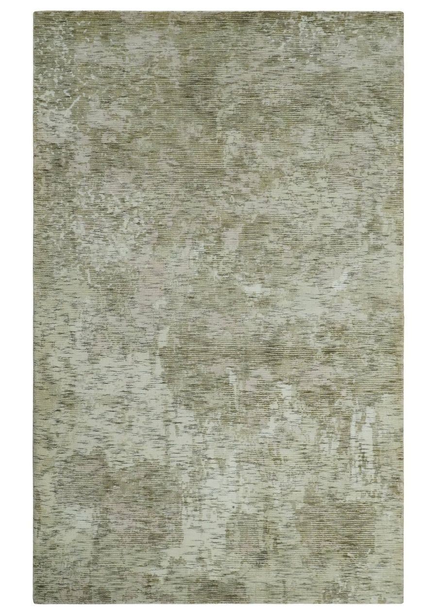 Modern Abstract Ivory, Green and Charcoal 5x8 Hand loom Wool and Viscose Area Rug - The Rug Decor
