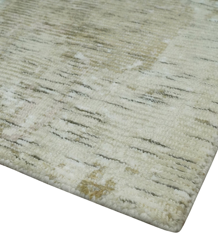 Modern Abstract Ivory, Green and Charcoal 5x8 Hand loom Wool and Viscose Area Rug - The Rug Decor