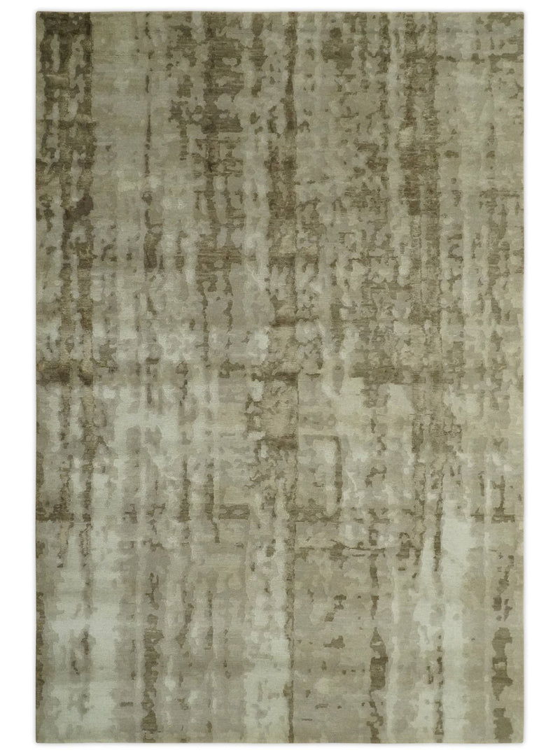 Modern Abstract Ivory, Olive and Beige Hand Knotted 6x9 wool and art silk Area Rug - The Rug Decor