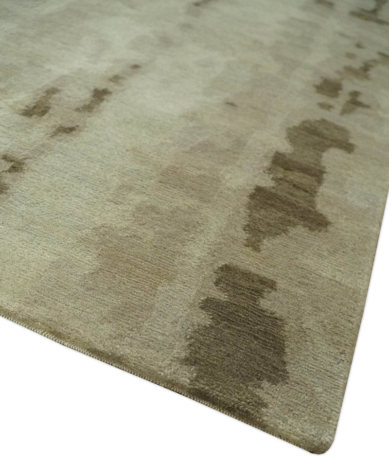 Modern Abstract Ivory, Olive and Beige Hand Knotted 6x9 wool and art silk Area Rug - The Rug Decor