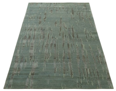 Modern Abstract Light Green, Gray and Silver Hand loom 6x9 wool and Bamboo Silk area Rug - The Rug Decor