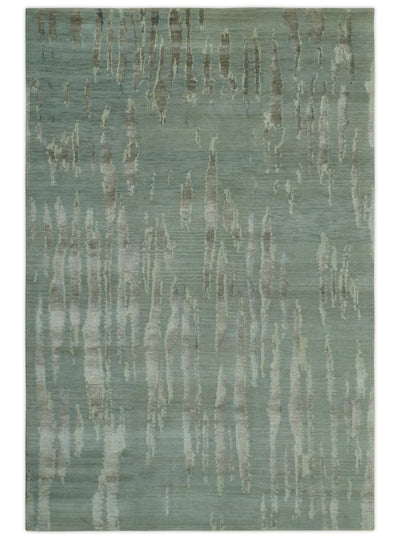 Modern Abstract Light Green, Gray and Silver Hand loom 6x9 wool and Bamboo Silk area Rug - The Rug Decor
