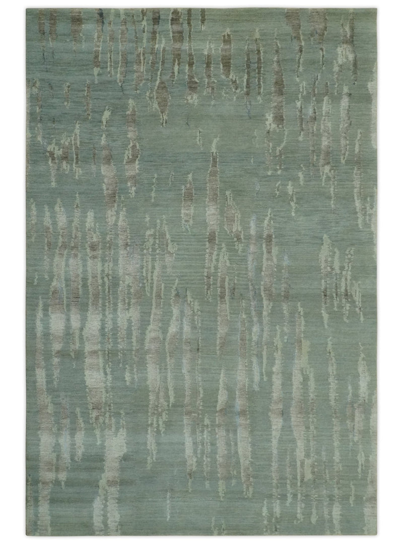 Modern Abstract Light Green, Gray and Silver Hand loom 6x9 wool and Bamboo Silk area Rug - The Rug Decor