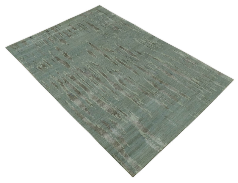 Modern Abstract Light Green, Gray and Silver Hand loom 6x9 wool and Bamboo Silk area Rug - The Rug Decor