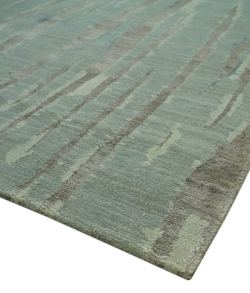 Modern Abstract Light Green, Gray and Silver Hand loom 6x9 wool and Bamboo Silk area Rug - The Rug Decor