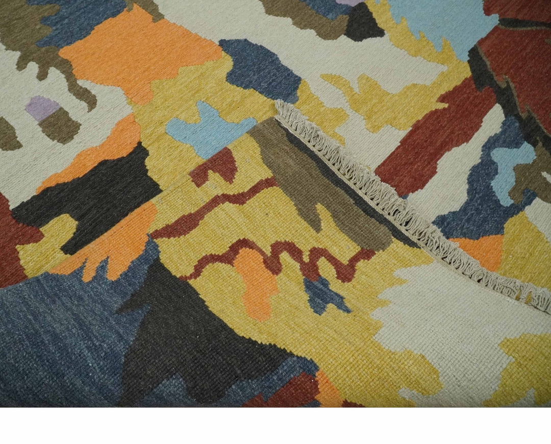 Modern Abstract Look Multi Color 5x8 Hand Woven Soumak Dhurrie Wool Area Rug - The Rug Decor