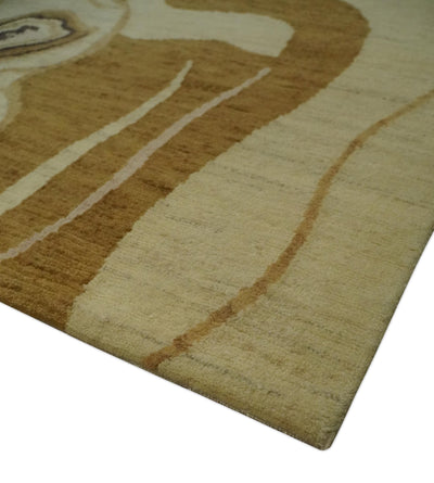 Modern abstract Olive and Brown Hand Knotted 5x8 Wool Area Rug - The Rug Decor
