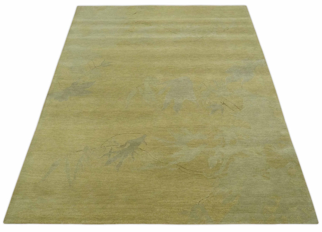 Modern Abstract Olive and Silver Hand knotted 6x8 Wool Area Rug - The Rug Decor