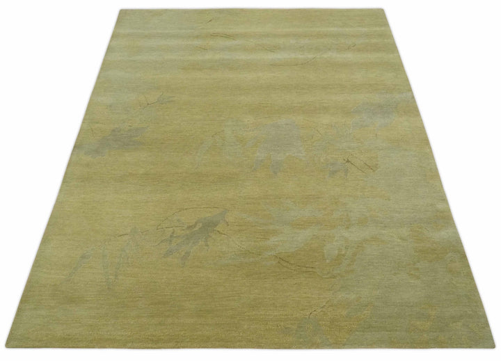 Modern Abstract Olive and Silver Hand knotted 6x8 Wool Area Rug - The Rug Decor