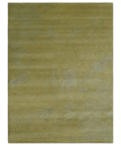 Modern Abstract Olive and Silver Hand knotted 6x8 Wool Area Rug - The Rug Decor