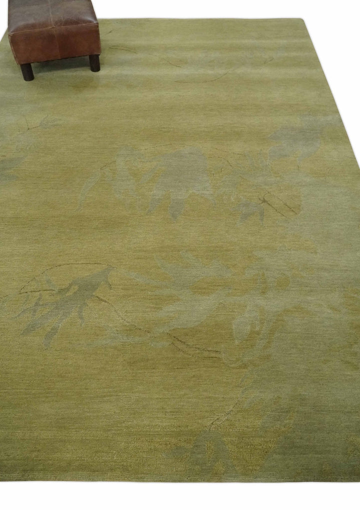Modern Abstract Olive and Silver Hand knotted 6x8 Wool Area Rug - The Rug Decor