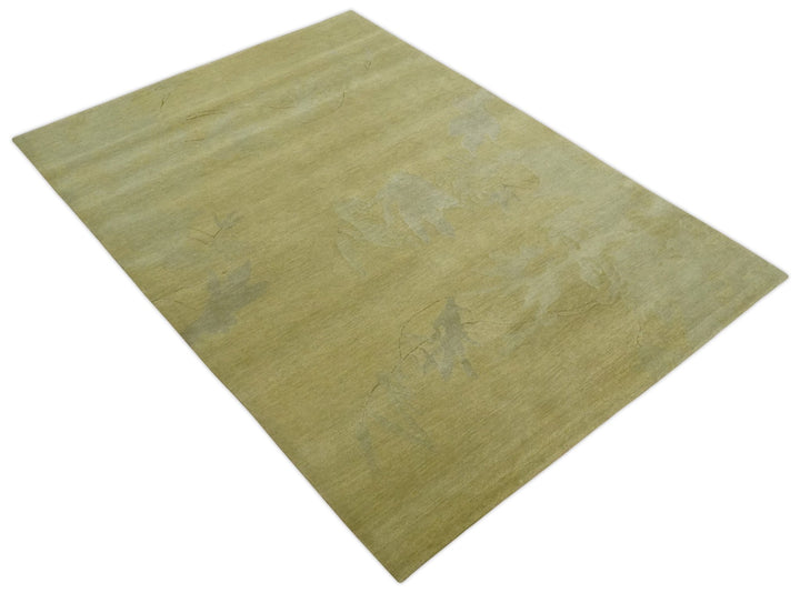Modern Abstract Olive and Silver Hand knotted 6x8 Wool Area Rug - The Rug Decor