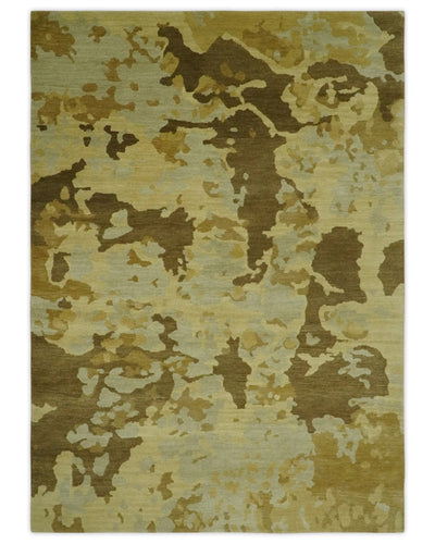 Modern Abstract Olive, Beige and Brown Hand knotted 5x6.6 wool Area Rug - The Rug Decor