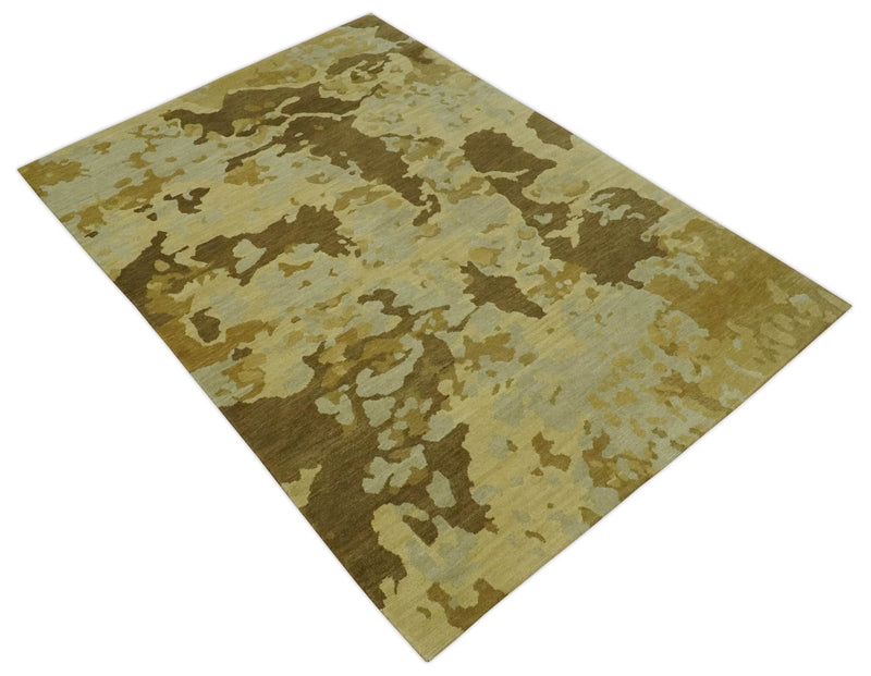 Modern Abstract Olive, Beige and Brown Hand knotted 5x6.6 wool Area Rug - The Rug Decor