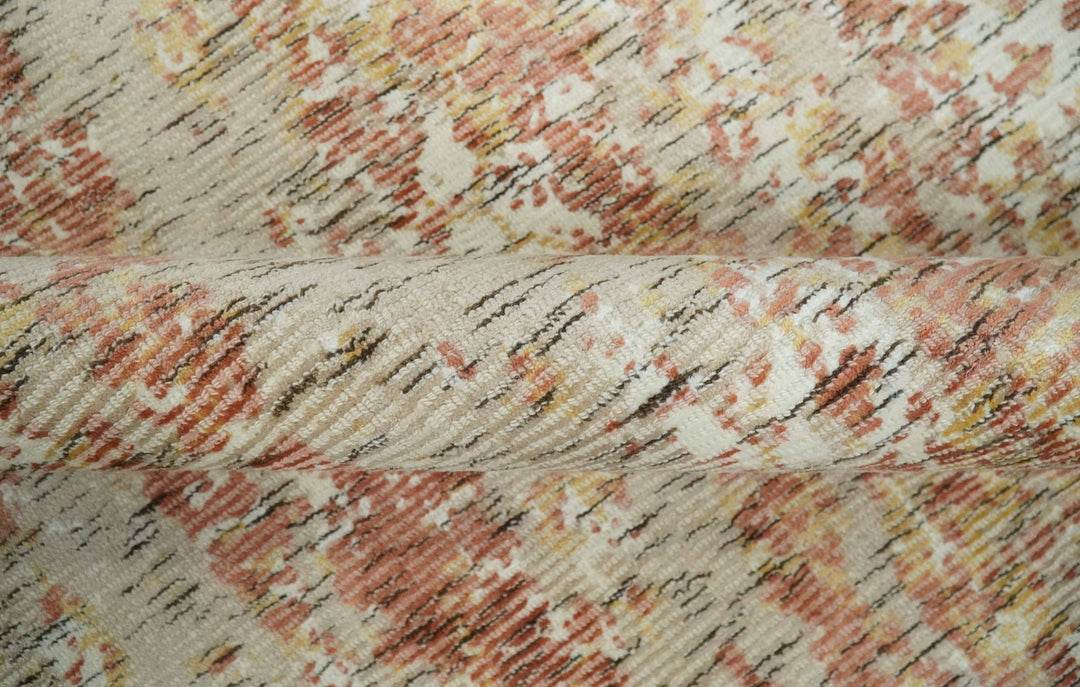 Modern Abstract Peach, Ivory, Gold and Charcoal Hand loom 5x8 Wool and Viscose Area Rug - The Rug Decor