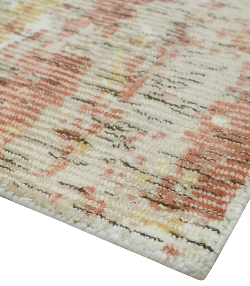 Modern Abstract Peach, Ivory, Gold and Charcoal Hand loom 5x8 Wool and Viscose Area Rug - The Rug Decor
