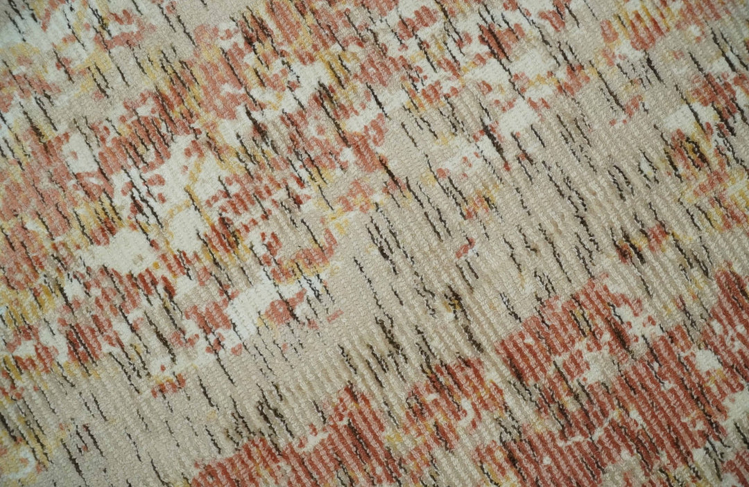 Modern Abstract Peach, Ivory, Gold and Charcoal Hand loom 5x8 Wool and Viscose Area Rug - The Rug Decor