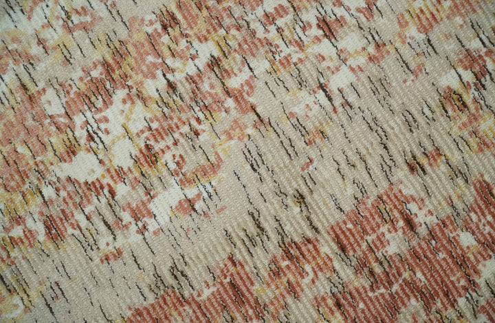 Modern Abstract Peach, Ivory, Gold and Charcoal Hand loom 5x8 Wool and Viscose Area Rug - The Rug Decor