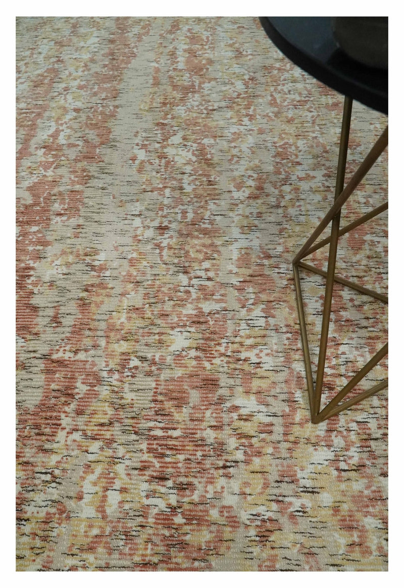 Modern Abstract Peach, Ivory, Gold and Charcoal Hand loom 5x8 Wool and Viscose Area Rug - The Rug Decor