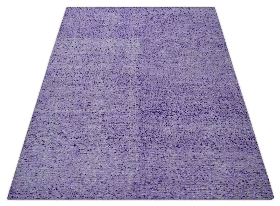 Modern Abstract Purple and Silver Hand knotted 8x10 Woven Art Silk Area Rug - The Rug Decor