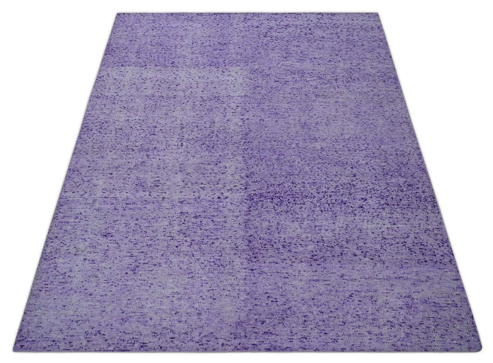 Modern Abstract Purple and Silver Hand knotted 8x10 Woven Art Silk Area Rug - The Rug Decor