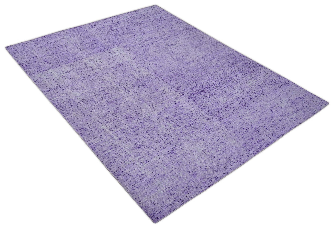 Modern Abstract Purple and Silver Hand knotted 8x10 Woven Art Silk Area Rug - The Rug Decor