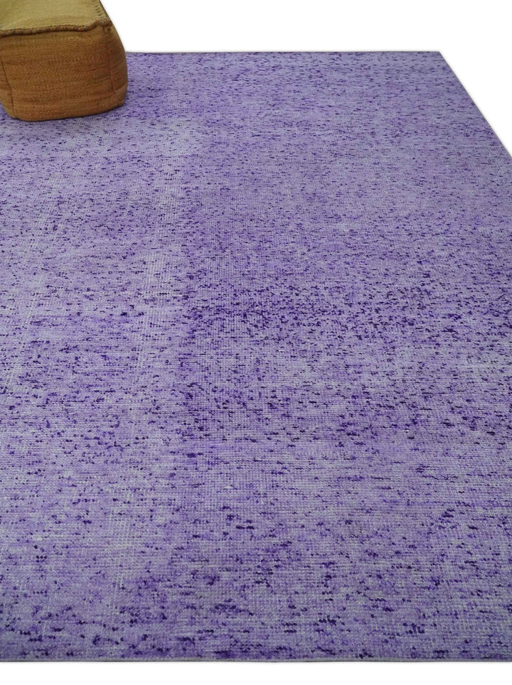 Modern Abstract Purple and Silver Hand knotted 8x10 Woven Art Silk Area Rug - The Rug Decor