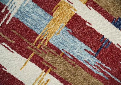 Modern Abstract Red with multicolor Stripes Wool Area Rug - The Rug Decor