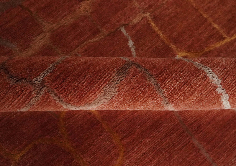Modern Abstract Rust 5x7 Handloom wool and Art Silk Area Rug - The Rug Decor