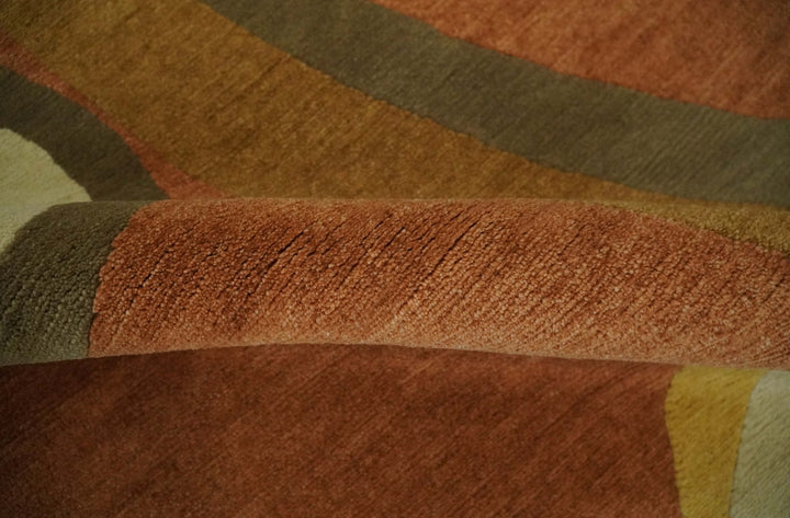 Modern Abstract Rust, Green, Olive and Ivory Hand loom 4x6 wool Area Rug - The Rug Decor