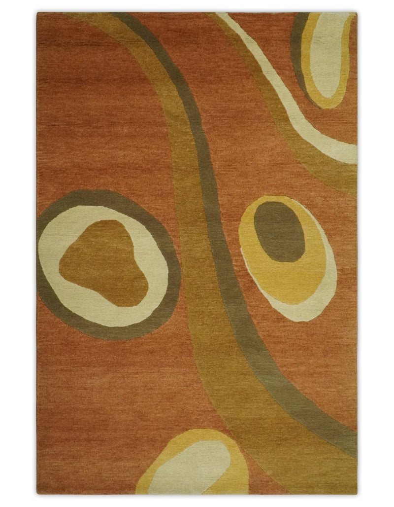 Modern Abstract Rust, Green, Olive and Ivory Hand loom 4x6 wool Area Rug - The Rug Decor
