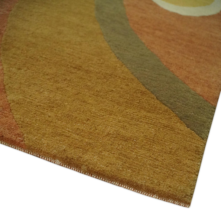 Modern Abstract Rust, Green, Olive and Ivory Hand loom 4x6 wool Area Rug - The Rug Decor