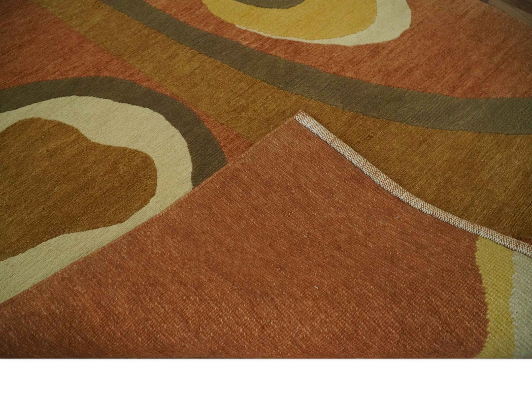 Modern Abstract Rust, Green, Olive and Ivory Hand loom 4x6 wool Area Rug - The Rug Decor