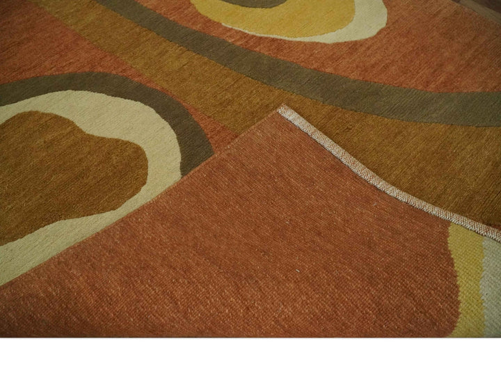 Modern Abstract Rust, Green, Olive and Ivory Hand loom 4x6 wool Area Rug - The Rug Decor