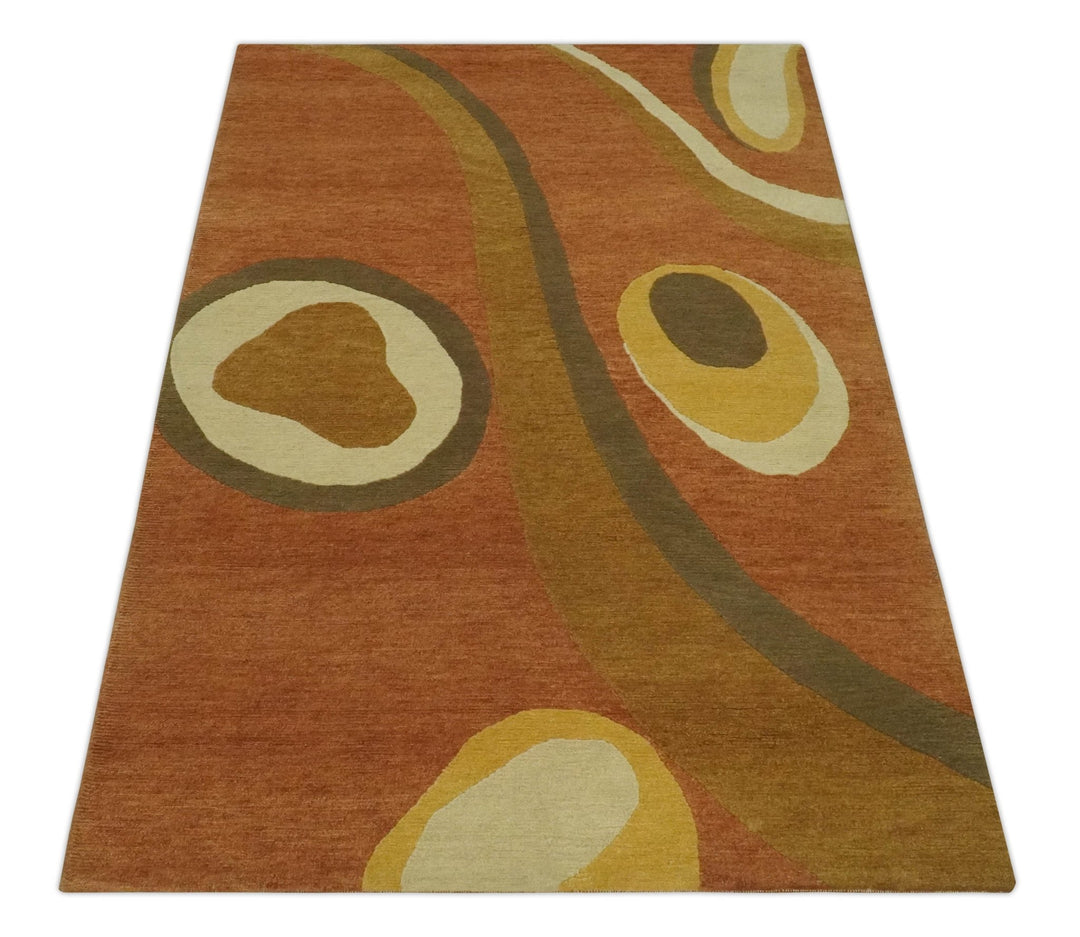 Modern Abstract Rust, Green, Olive and Ivory Hand loom 4x6 wool Area Rug - The Rug Decor