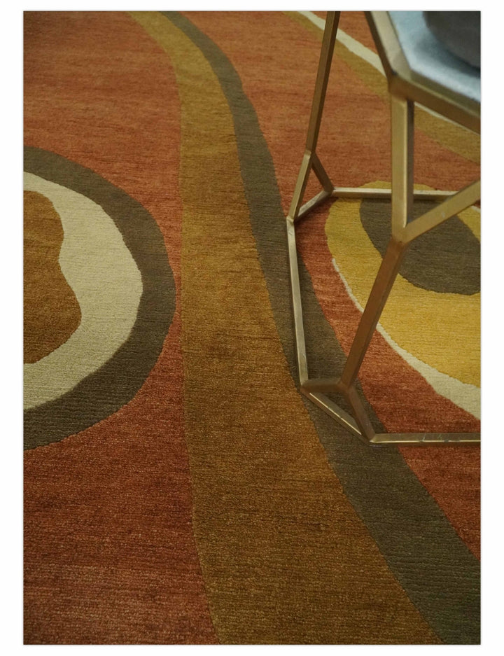 Modern Abstract Rust, Green, Olive and Ivory Hand loom 4x6 wool Area Rug - The Rug Decor