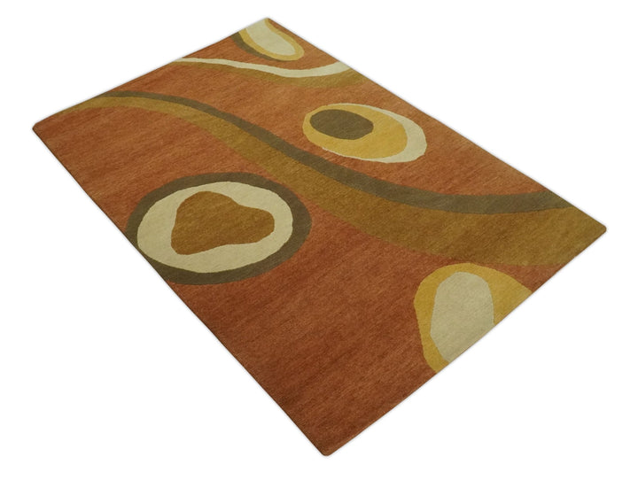 Modern Abstract Rust, Green, Olive and Ivory Hand loom 4x6 wool Area Rug - The Rug Decor