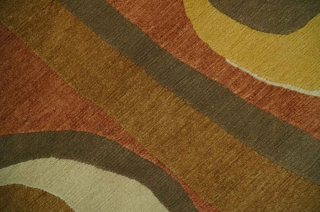Modern Abstract Rust, Green, Olive and Ivory Hand loom 4x6 wool Area Rug - The Rug Decor