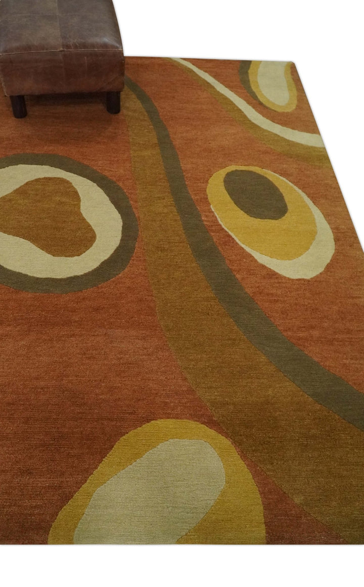 Modern Abstract Rust, Green, Olive and Ivory Hand loom 4x6 wool Area Rug - The Rug Decor