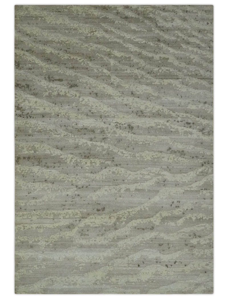 Modern Abstract Silver and Beige Hand knotted 6x9 Art Silk Area Rug - The Rug Decor