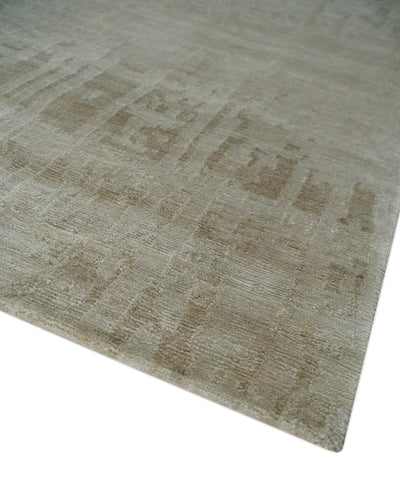 Modern Abstract Silver and Olive Hand knotted 6x9 Bamboo Silk Area Rug - The Rug Decor