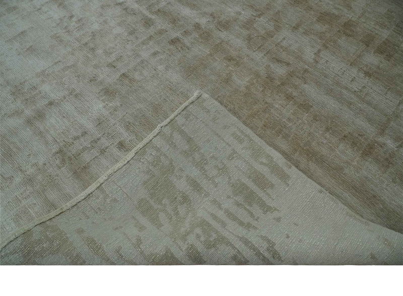 Modern Abstract Silver and Olive Hand knotted 6x9 Bamboo Silk Area Rug - The Rug Decor