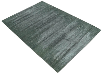 Modern Abstract Silver, Green and Charcoal Hand loom 6x9 wool and Bamboo Silk Area Rug - The Rug Decor