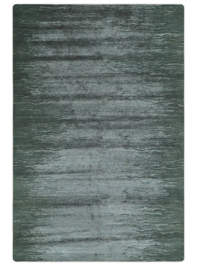 Modern Abstract Silver, Green and Charcoal Hand loom 6x9 wool and Bamboo Silk Area Rug - The Rug Decor