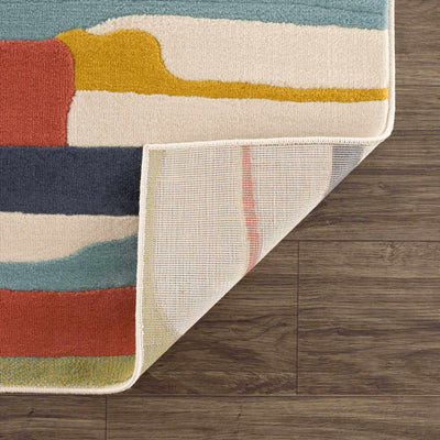 Modern Abstract Stripes Beige, Navy and Red Medium Pile Area Rug, Kids Rug - The Rug Decor